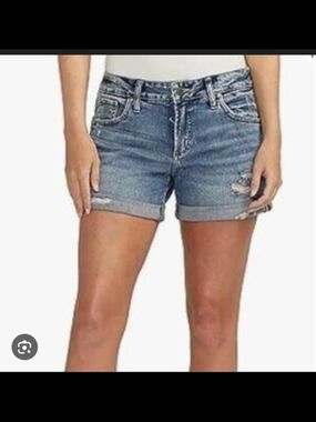 Silver Jeans Light Blue Distressed Sam Short Denim Shorts